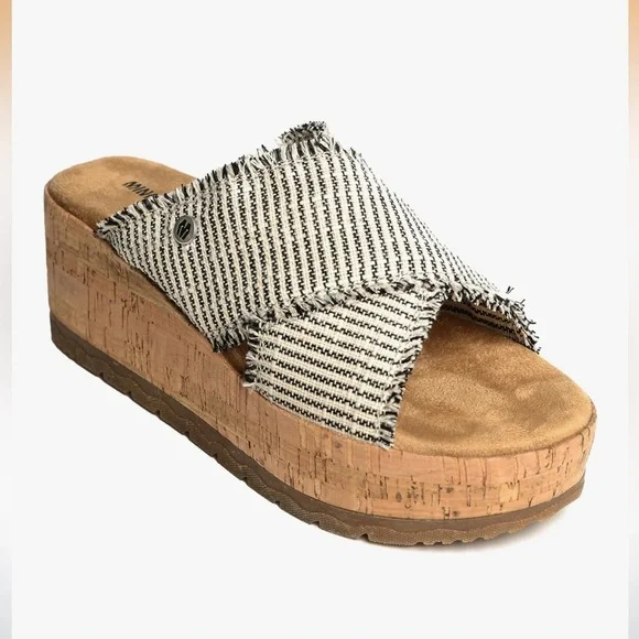 🎸MINNETONKA🎸🔥NWT🔥Posey Wedge in Black/Natural Stripe—7 - Picture 2 of 16